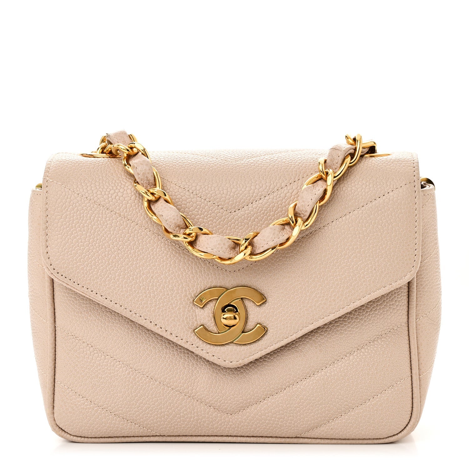 Chanel Caviar Chevron Quilted Mini Square Flap Light Beige 1 of 10