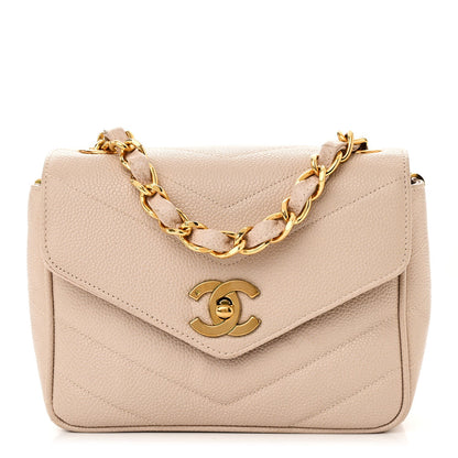 Chanel Caviar Chevron Quilted Mini Square Flap Light Beige 1 of 10