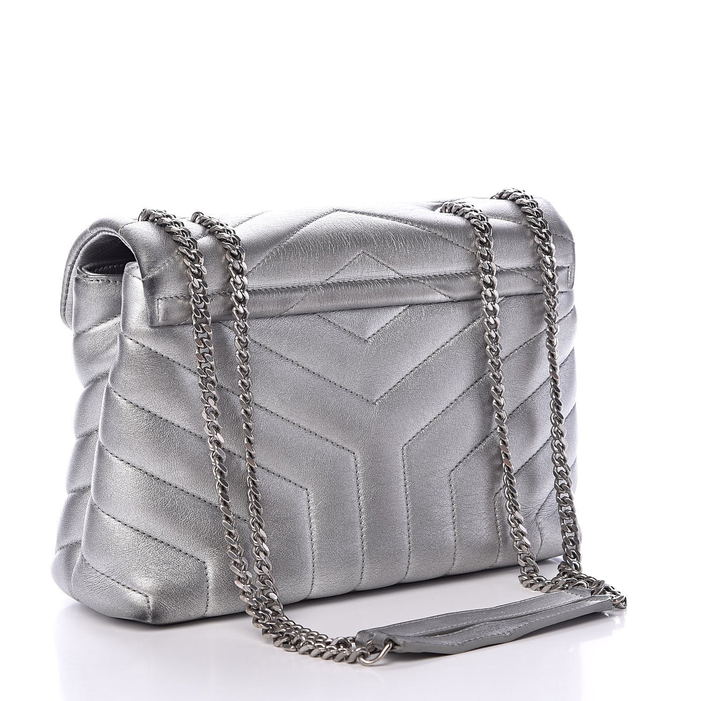 Calfskin Y Quilted Monogram Small Loulou Chain Satchel Silver