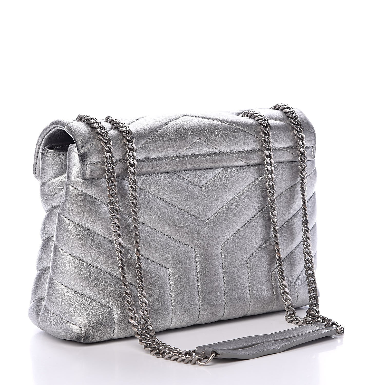 Saint Laurent Calfskin Y Quilted Monogram Small Loulou Chain Satchel Silver 3 of 15