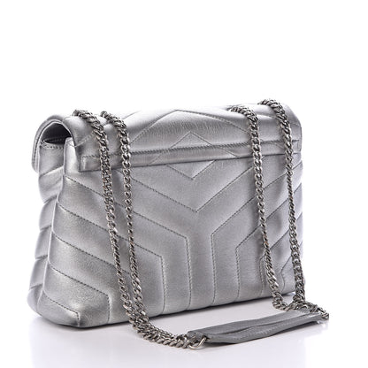 Saint Laurent Calfskin Y Quilted Monogram Small Loulou Chain Satchel Silver 3 of 15