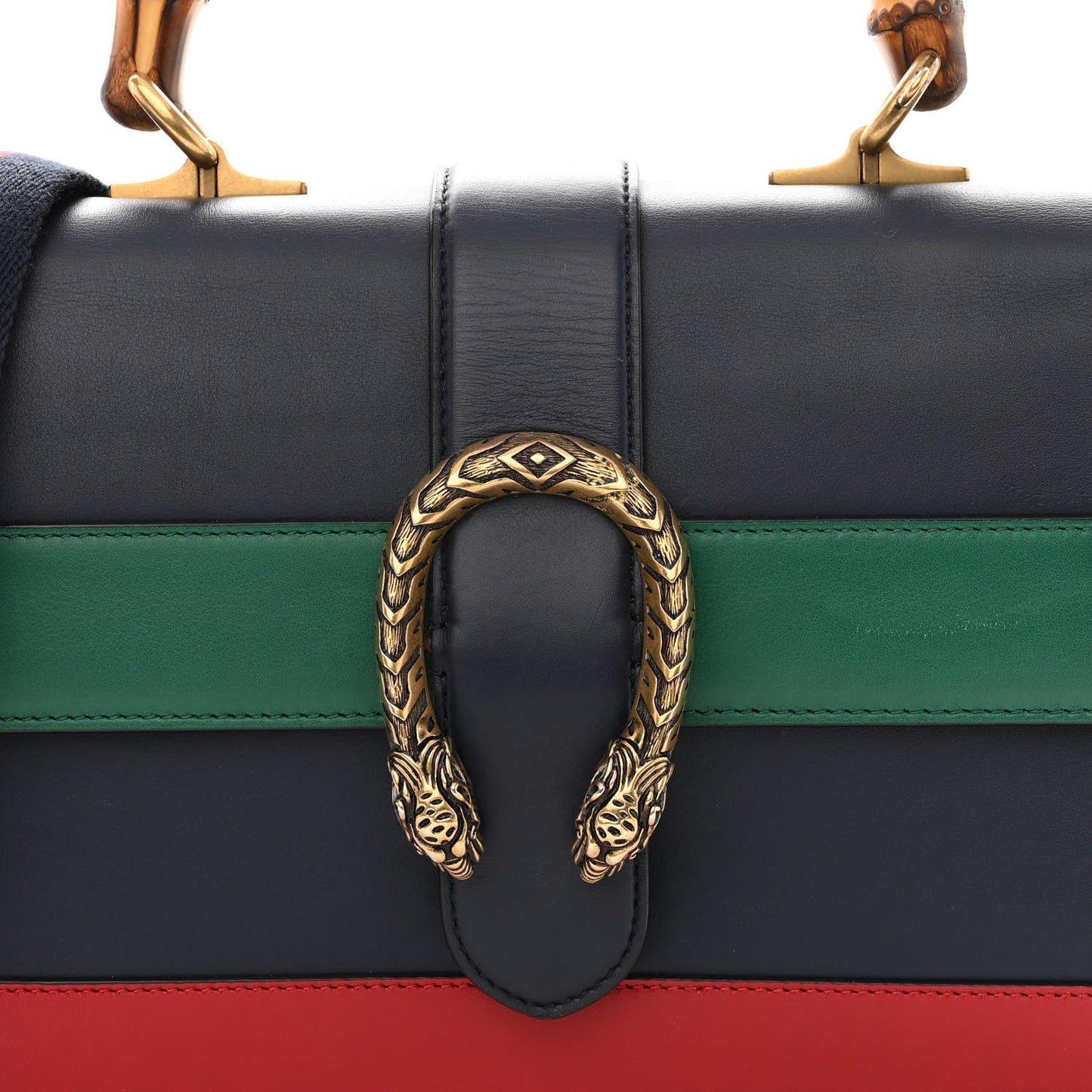 Moon Calfskin Bamboo Web Medium Dionysus Top Handle Bag Blue Emerald Hibiscus Red