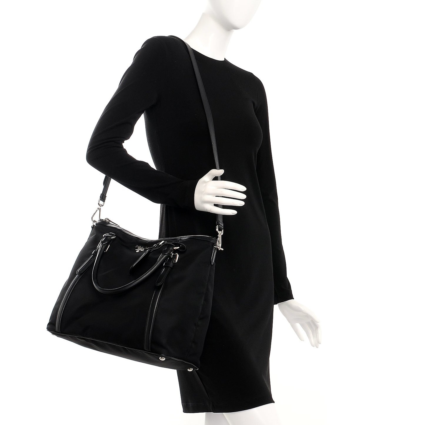 Tessuto Nylon Soft Calf Tote Nero Black