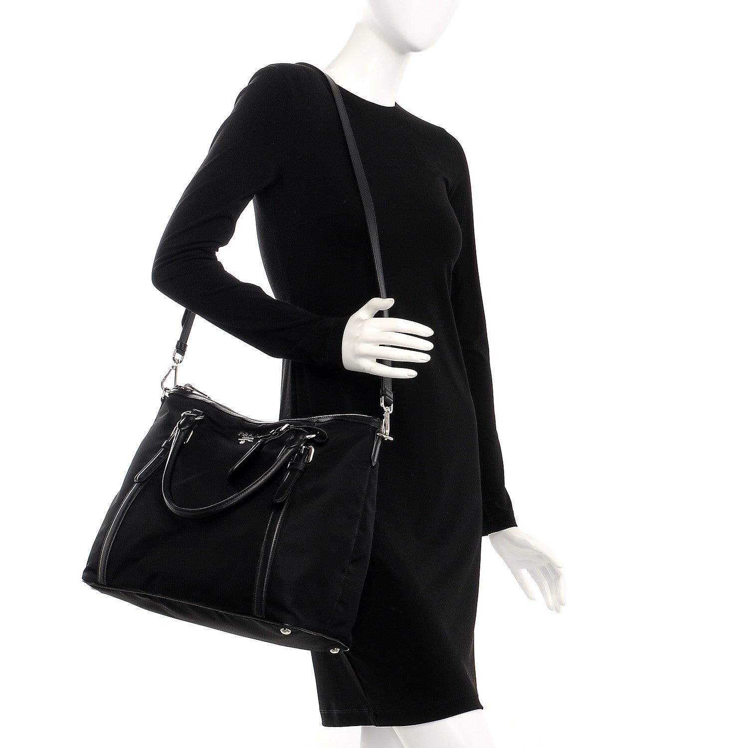 Prada Tessuto Nylon Soft Calf Tote Nero Black 2 of 9