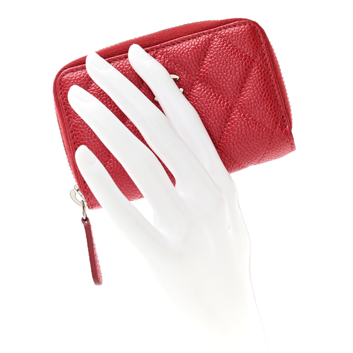 Caviar Quilted Zip Coin Purse Red