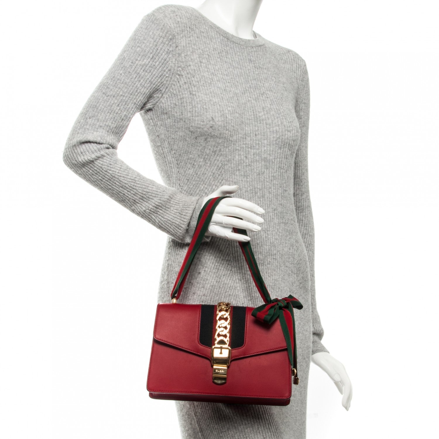 Gucci Calfskin Small Sylvie Shoulder Bag Hibiscus Red 2 of 7