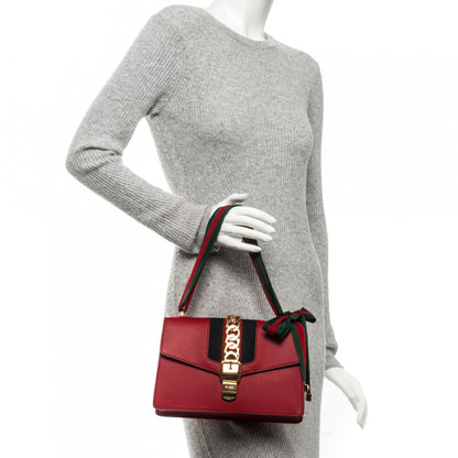 Gucci Calfskin Small Sylvie Shoulder Bag Hibiscus Red 2 of 7