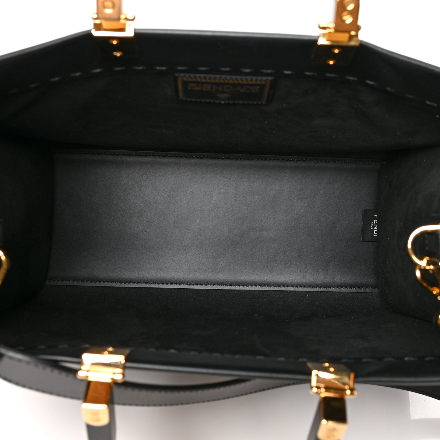 X VERSACE Calfskin Plexiglass Fendace Medium Fendi Sunshine Shopper Tote Black