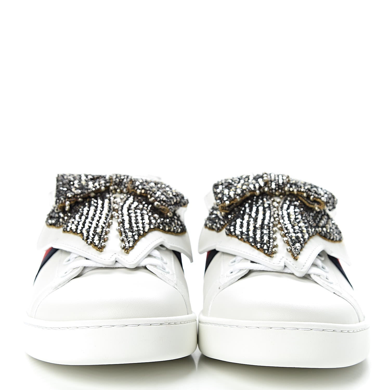 Gucci Calfskin Ayers Web Womens Ace Bow Lace Sneakers 40.5 White 2 of 10