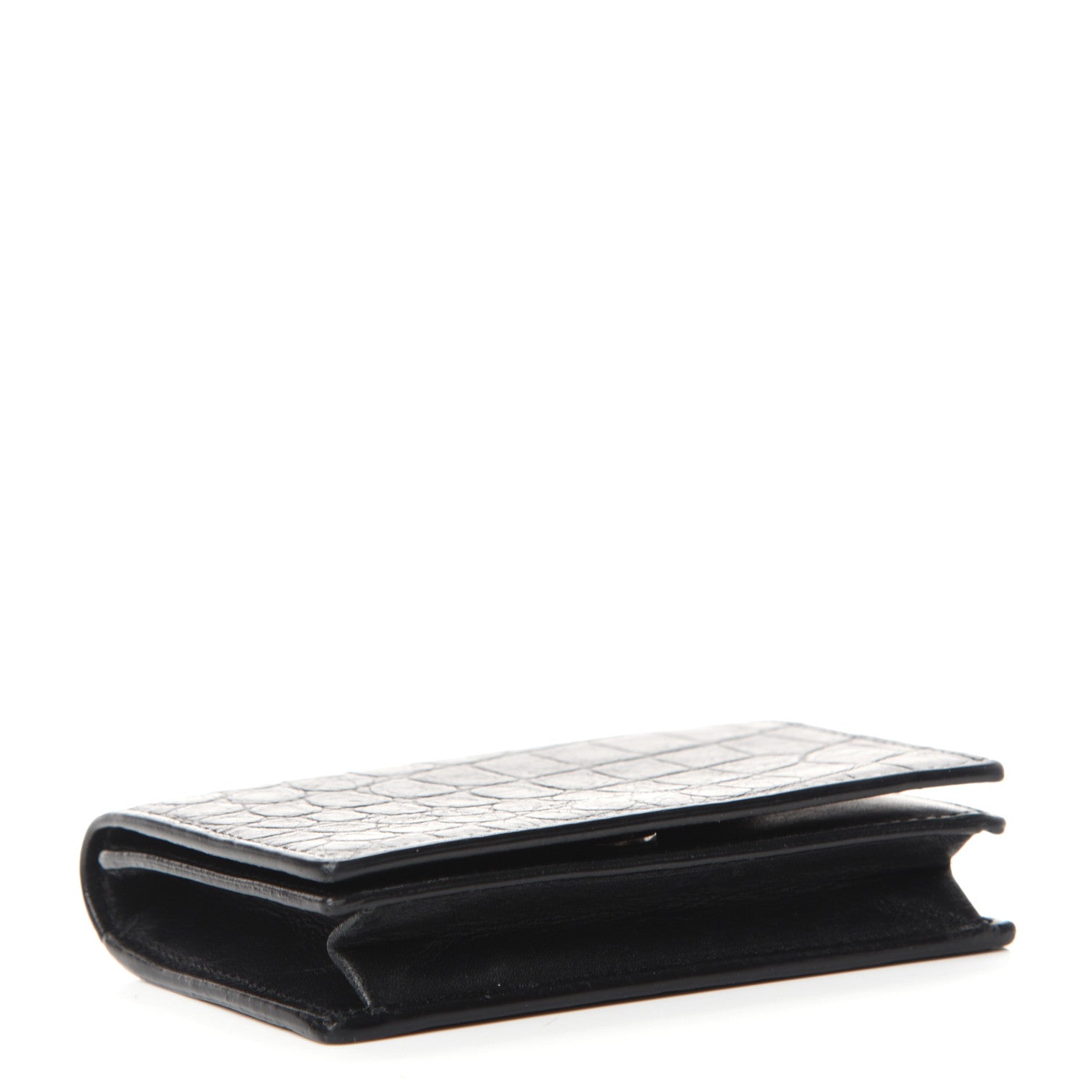 Saint Laurent Calfskin Crocodile Embossed Business Card Case Black 4 of 6