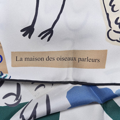 Hermes Silk La Maizeon Des Oiseaux Parleurs Scarf 90 White Blue Jean Vert 3 of 4
