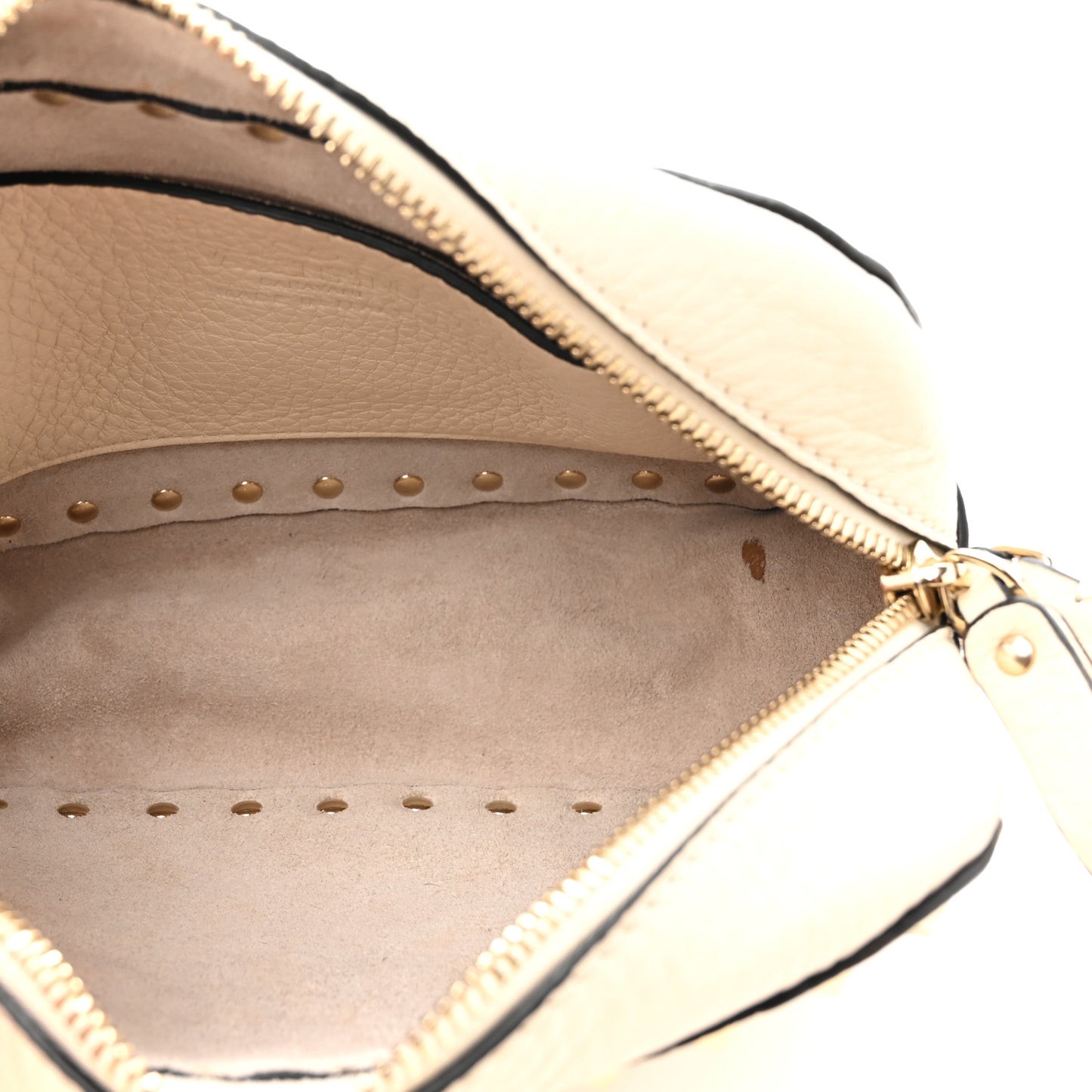 Grained Calfskin Rockstud Camera Crossbody Bag Ivory