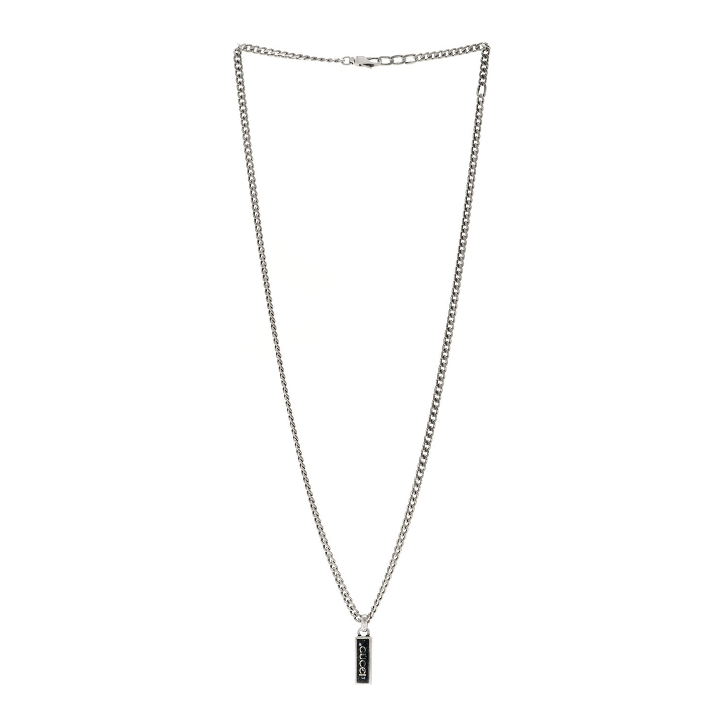 Sterling Silver Enamel Logo Tag Pendant Necklace Black