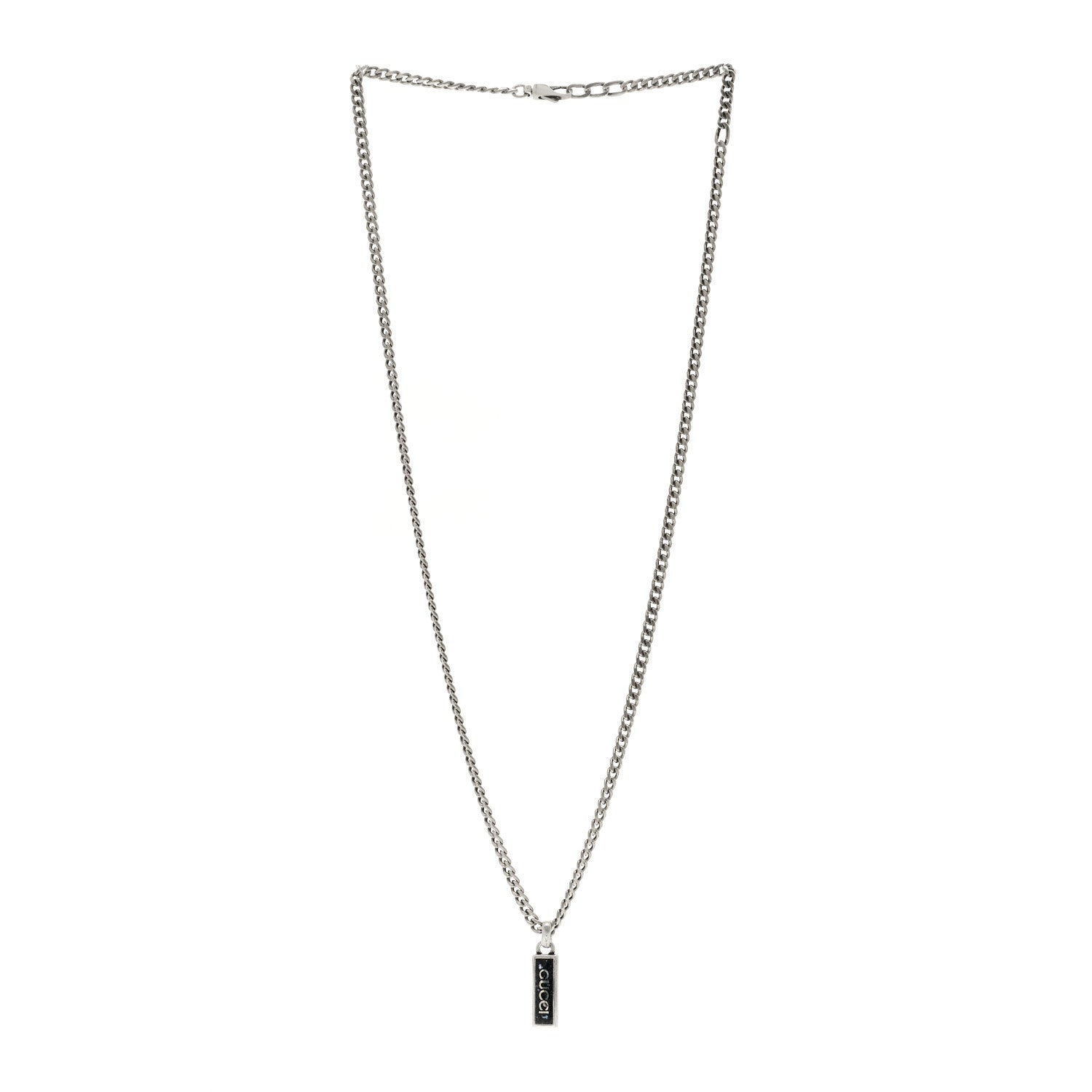 Gucci Sterling Silver Enamel Logo Tag Pendant Necklace Black 3 of 4