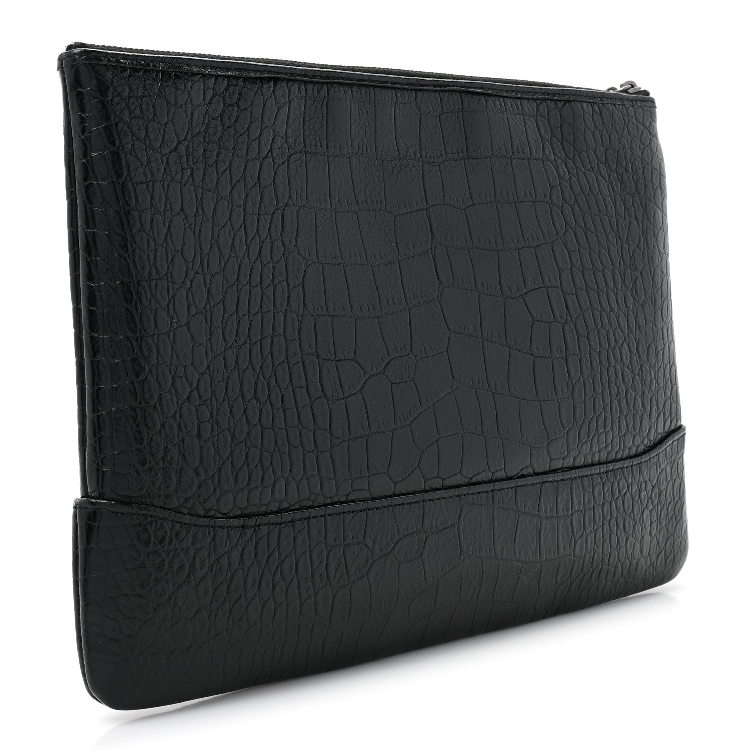 Chanel Calfskin Crocodile Embossed Quilted Medium Gabrielle Cosmetic Case Black 3 of 10