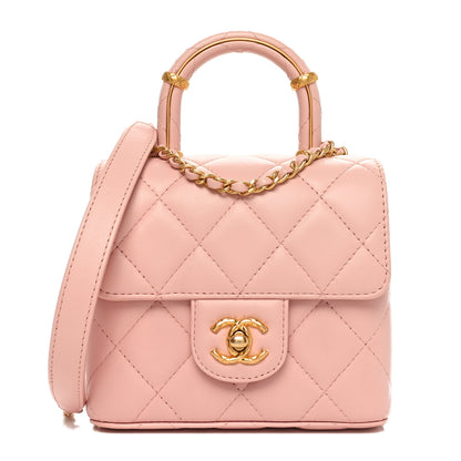 Chanel Lambskin Handle Crush Top Handle Flap Bag Pink 1 of 10