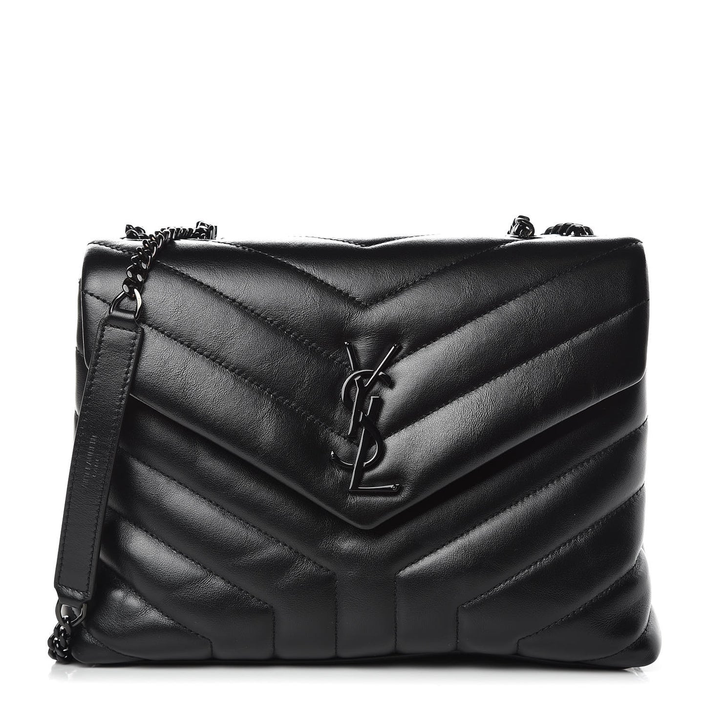 Calfskin Y Quilted Monogram Small Loulou Chain Satchel Black