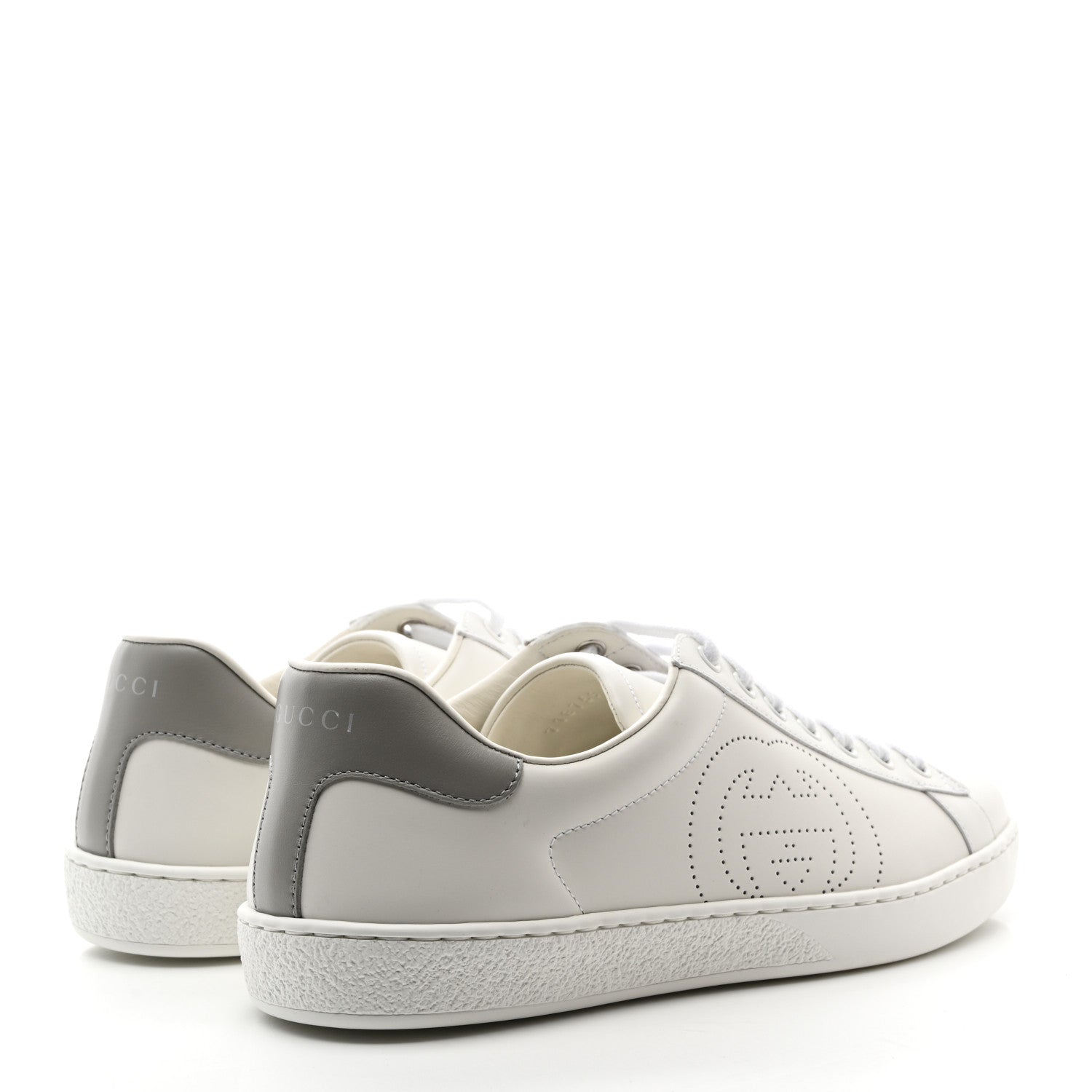 Gucci Calfskin Interlocking G Perforated Mens Ace Sneakers 8 White Grey Sky 4 of 11