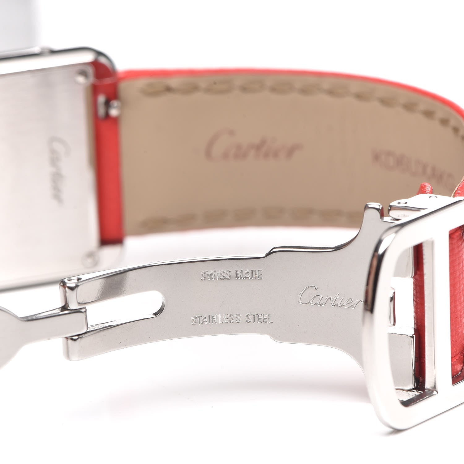 Cartier Stainless Steel Calfskin 24mm Tank Solo Quartz Watch Red 8 of 9