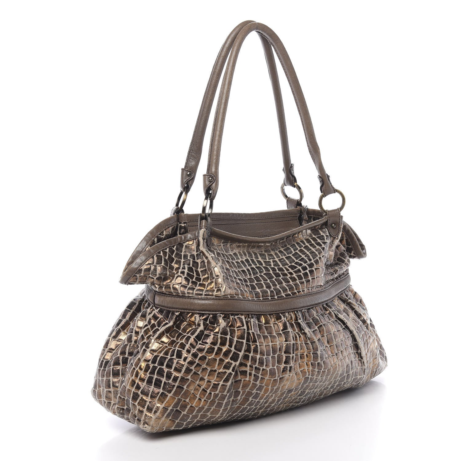 Fendi Metallic Canvas Crocodile Embossed Large Chef Shopper Tote Bronze 3 of 19