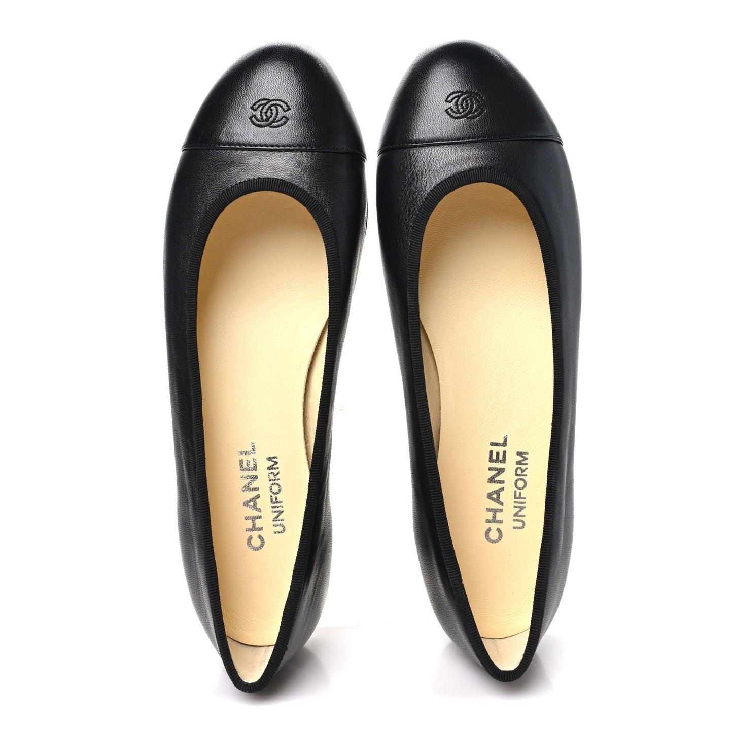Lambskin Cap Toe CC Uniform Ballerina Flats 38.5 Black 38.5 Black