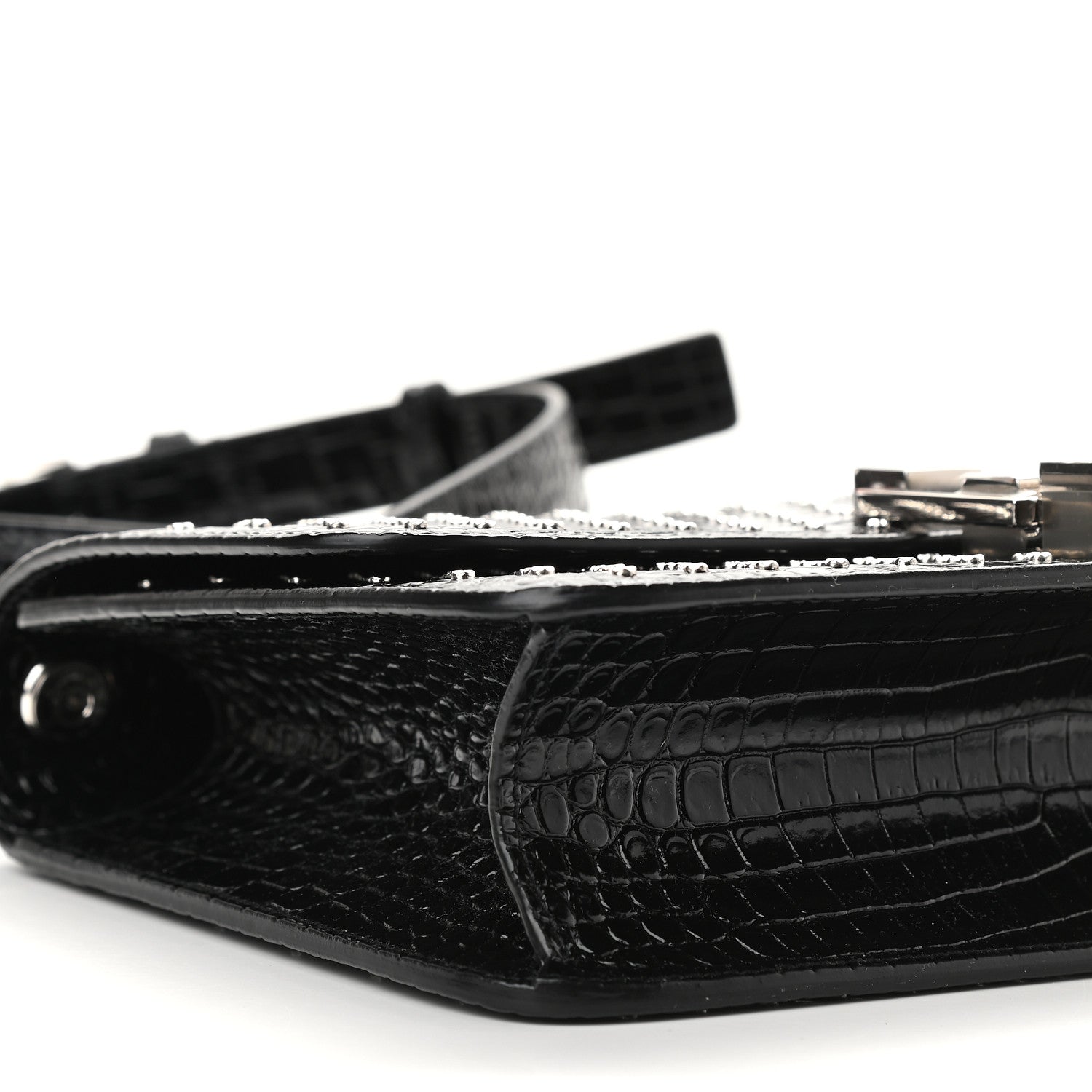 Saint Laurent Crocodile Embossed Calfskin Crystal Embellished Carre Satchel Black 12 of 16