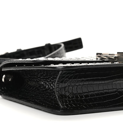 Saint Laurent Crocodile Embossed Calfskin Crystal Embellished Carre Satchel Black 12 of 16