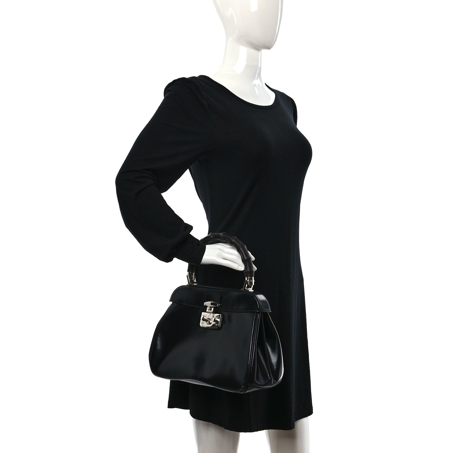 Gucci Regent Calfskin Bamboo Medium Lady Lock Top Handle Bag Black 2 of 15