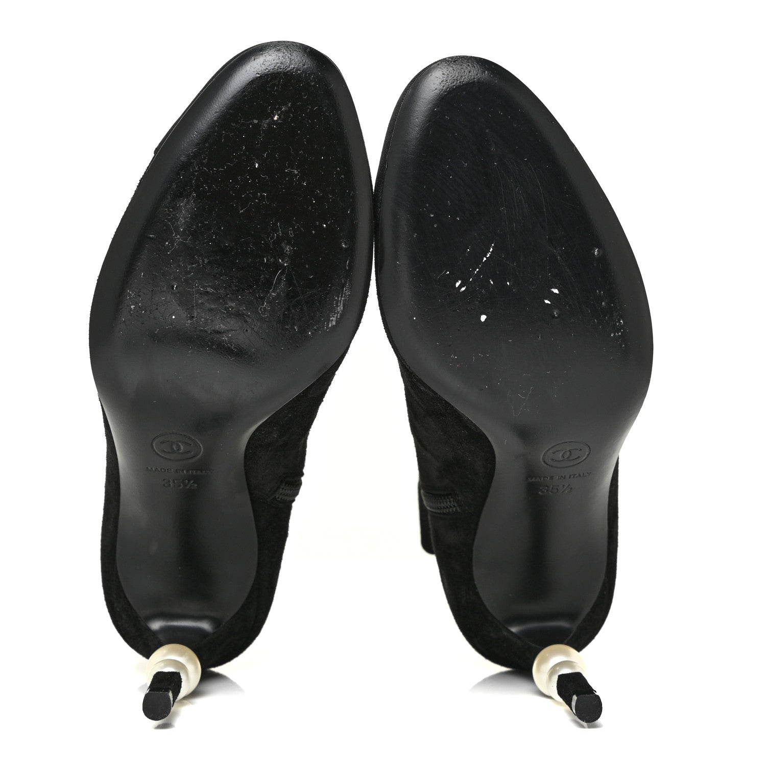 Chanel Suede Grosgrain Pearl Ankle Boots 35.5 Black 12 of 25