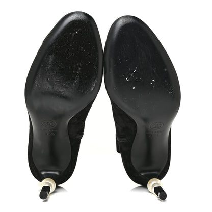 Chanel Suede Grosgrain Pearl Ankle Boots 35.5 Black 12 of 25