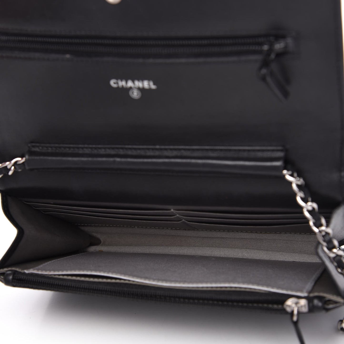 Lambskin Camellia Embossed Wallet on Chain WOC Black