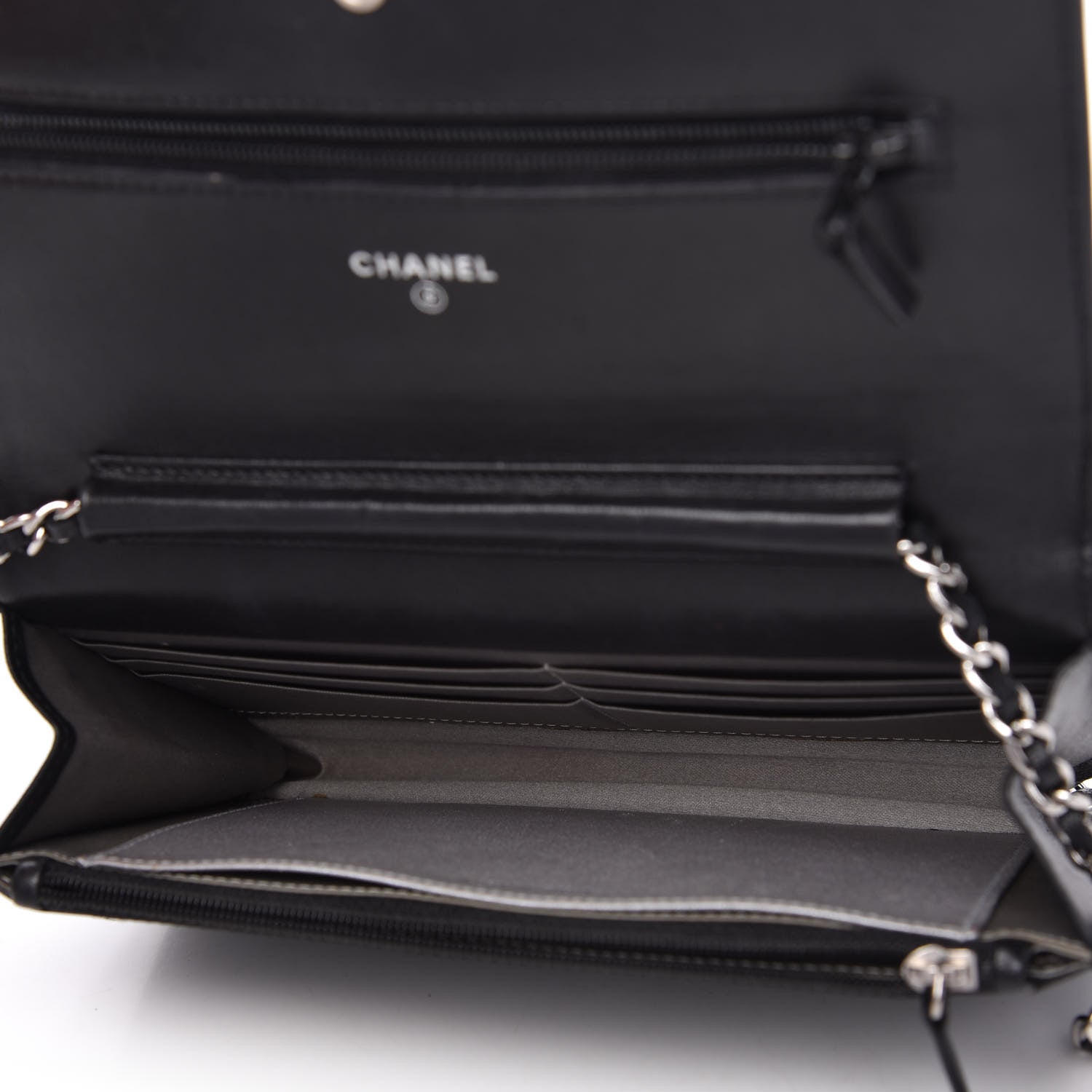 Chanel Lambskin Camellia Embossed Wallet on Chain WOC Black 5 of 12