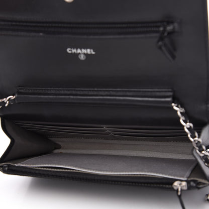 Chanel Lambskin Camellia Embossed Wallet on Chain WOC Black 5 of 12