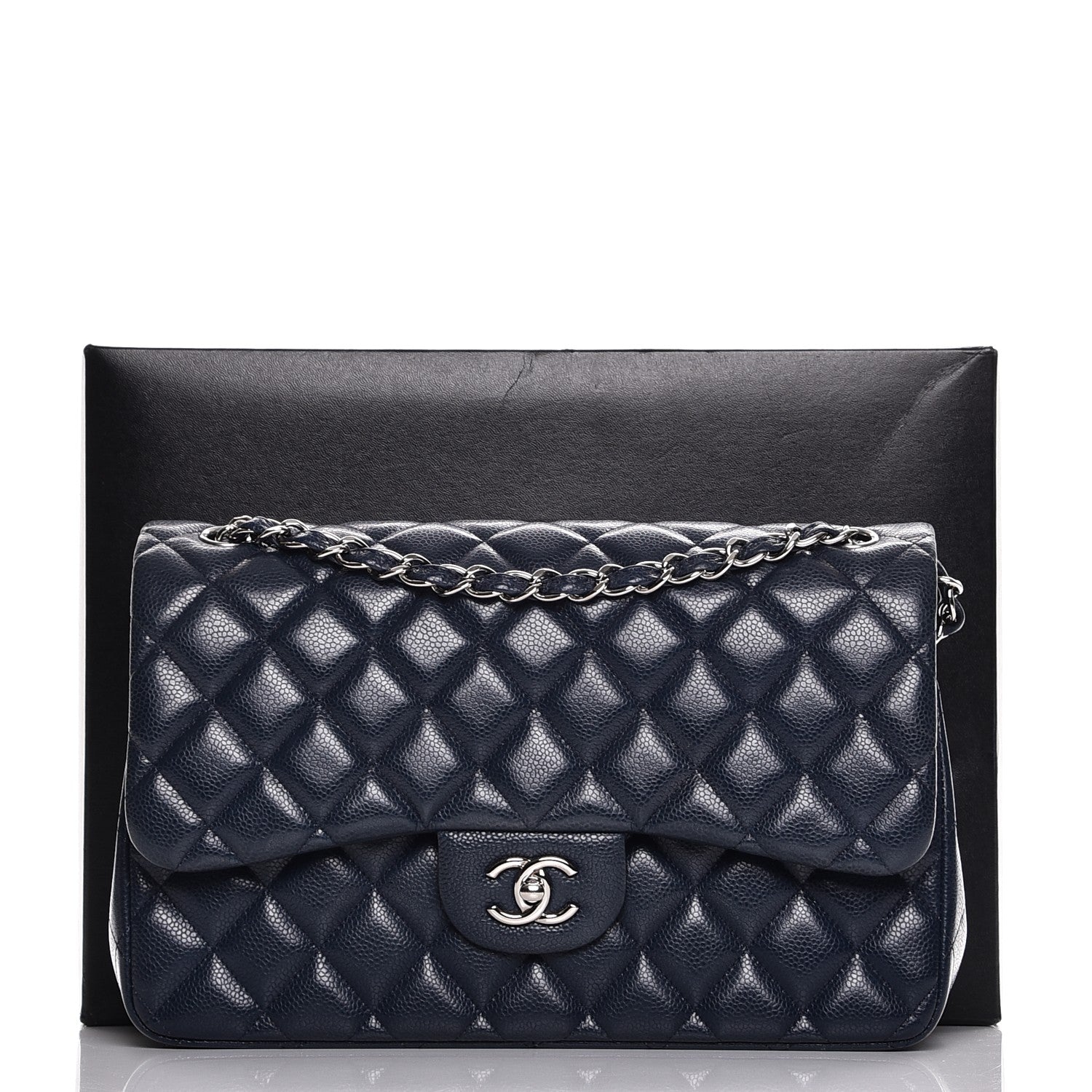 Chanel Caviar Quilted Jumbo Double Flap Navy Blue 11 of 11