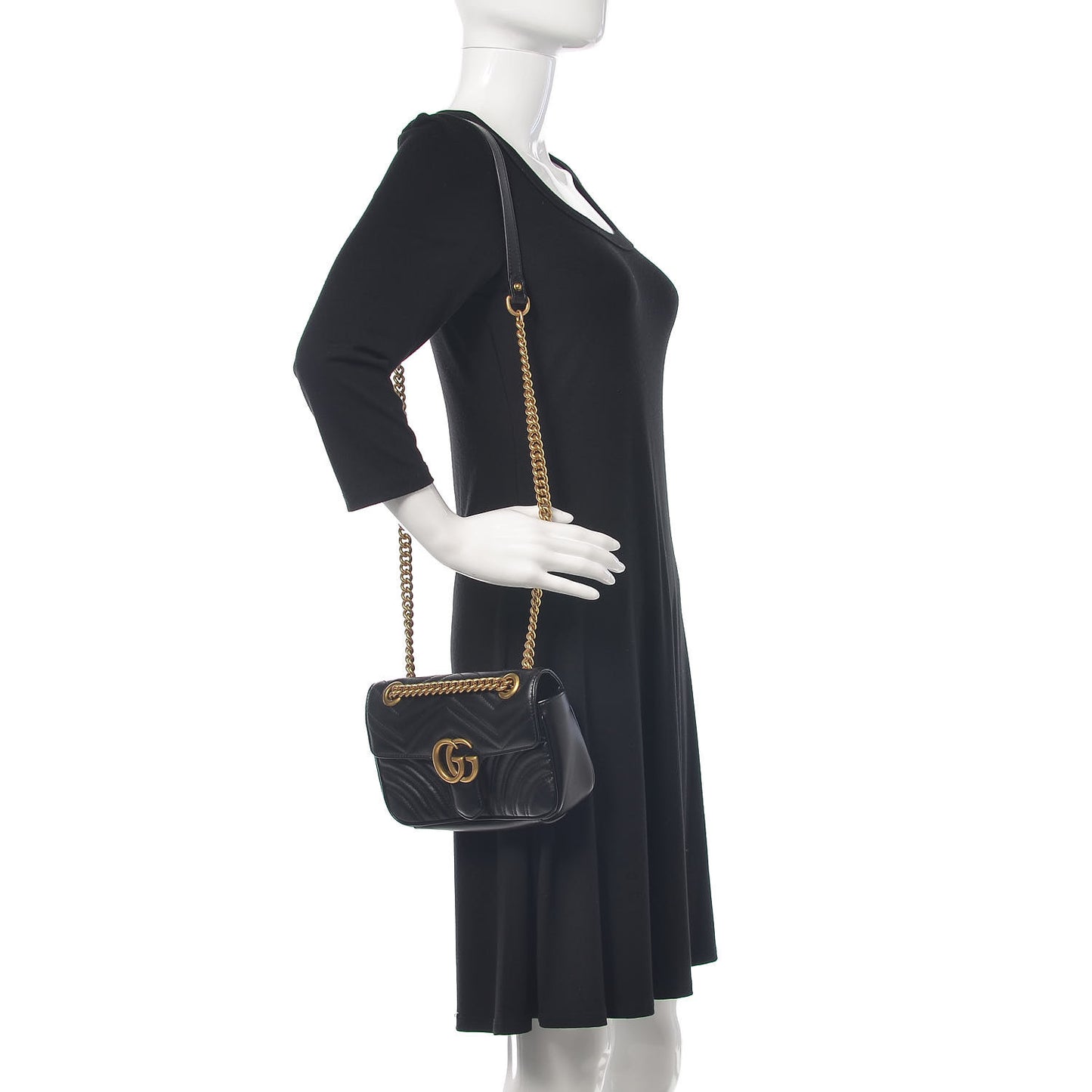 Calfskin Matelasse Mini GG Marmont Shoulder Bag Black