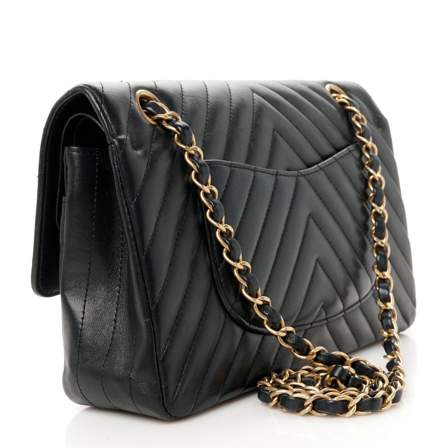 Chanel Lambskin Chevron Quilted Medium Double Flap Black 3 of 11