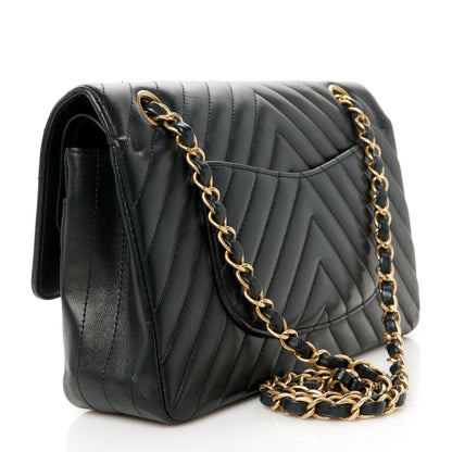 Chanel Lambskin Chevron Quilted Medium Double Flap Black 3 of 11