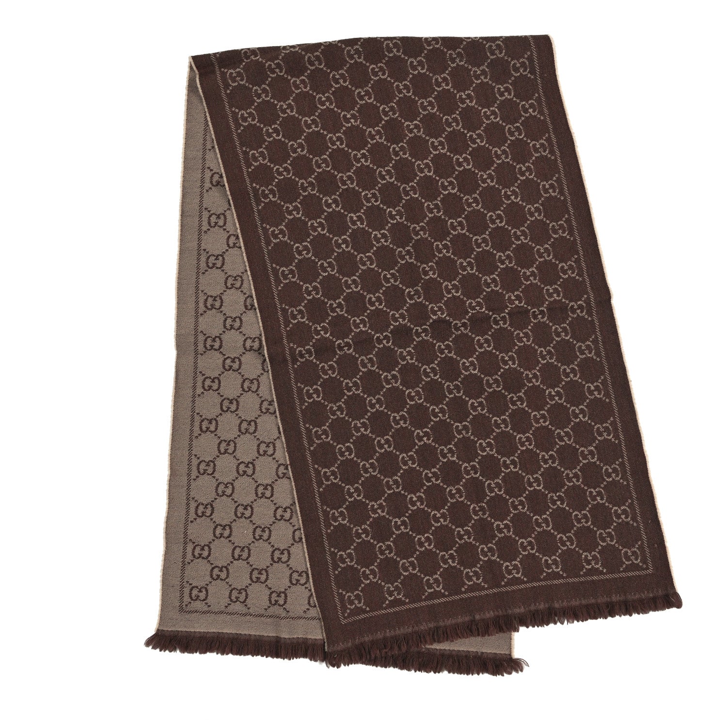 Gucci Wool Jacquard GG Monogram Sten Fringe Scarf Light Brown 2 of 4