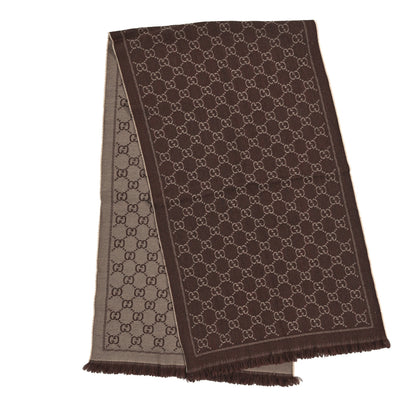 Gucci Wool Jacquard GG Monogram Sten Fringe Scarf Light Brown 2 of 4