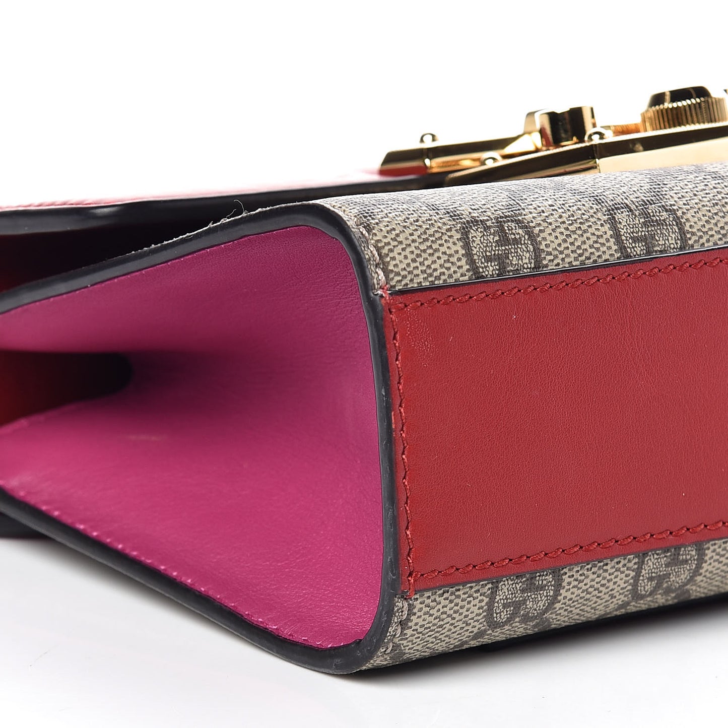 GG Supreme Monogram Calfskin Small Padlock Shoulder Bag Beige Hibiscus Red New Rosette