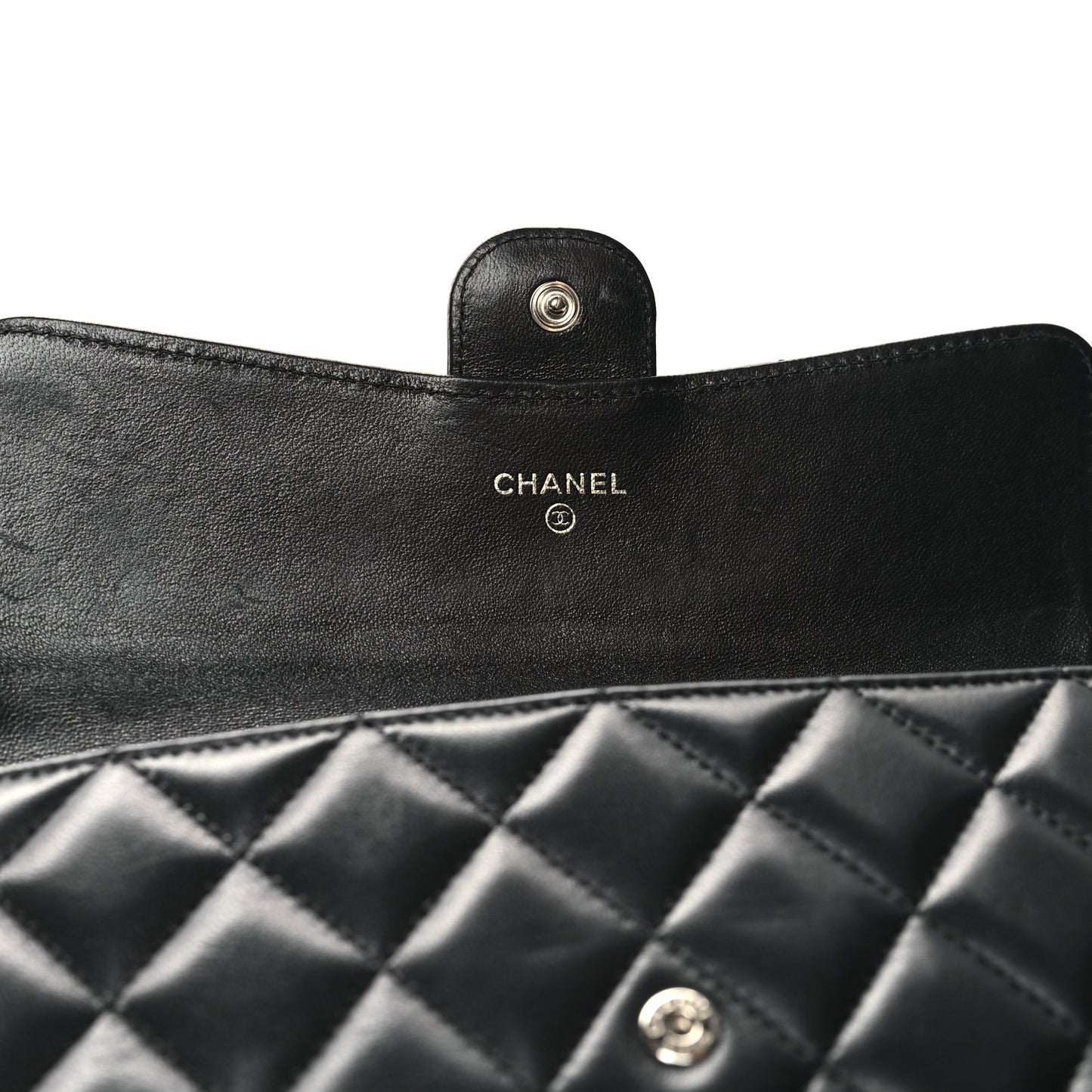 Lambskin Quilted Large Gusset Flap Wallet Black