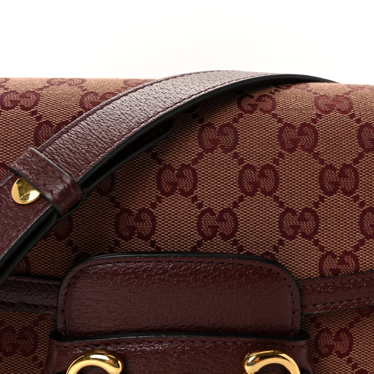 Gucci Monogram Textured Dollar Calfskin Horsebit 1955 Shoulder Bag Sahara Rubino Chardonnay 8 of 10