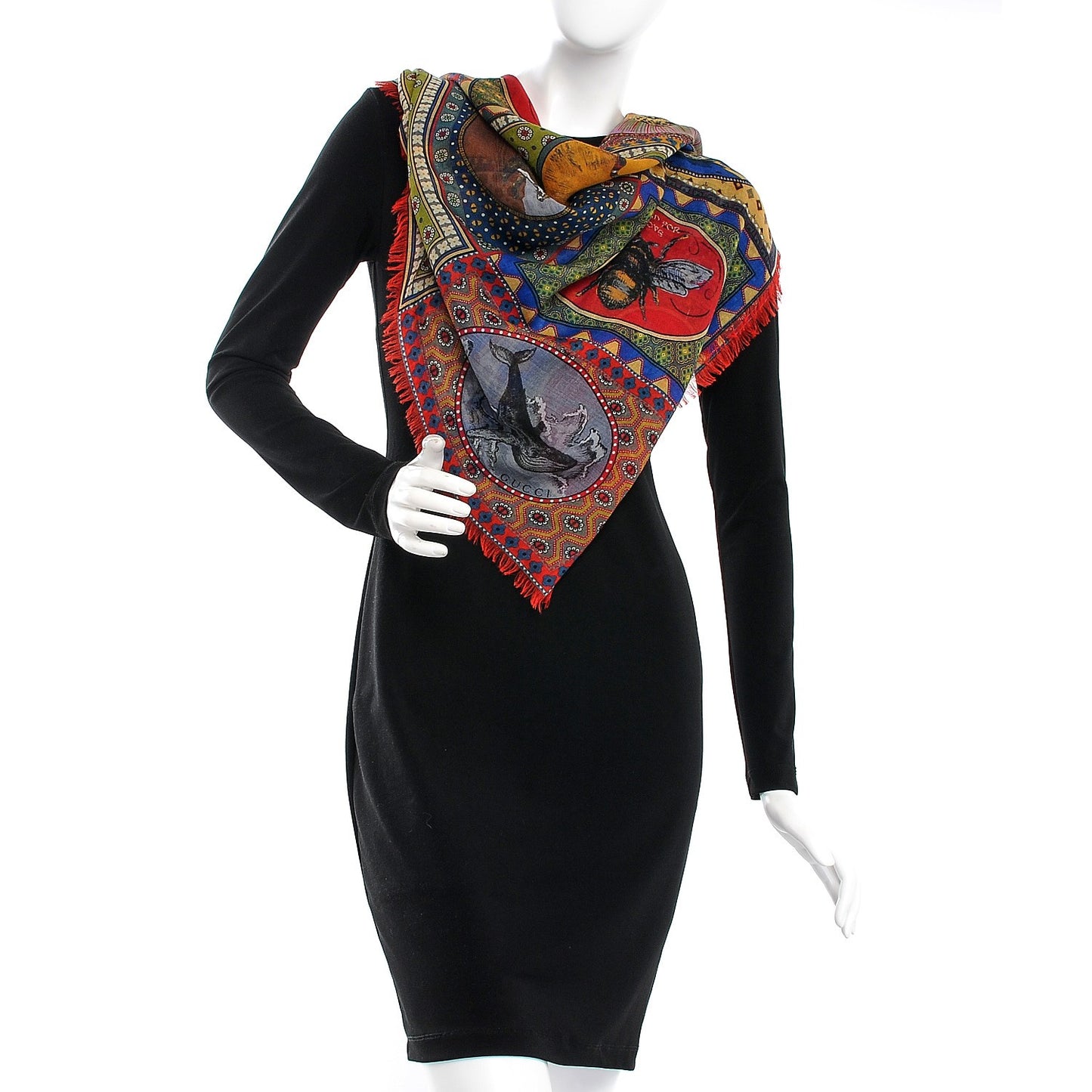 Cashmere Wool Silk Tiger Card Scarf Multicolor
