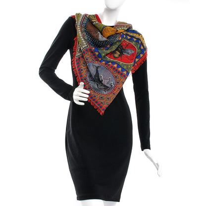 Gucci Cashmere Wool Silk Tiger Card Scarf Multicolor 2 of 6