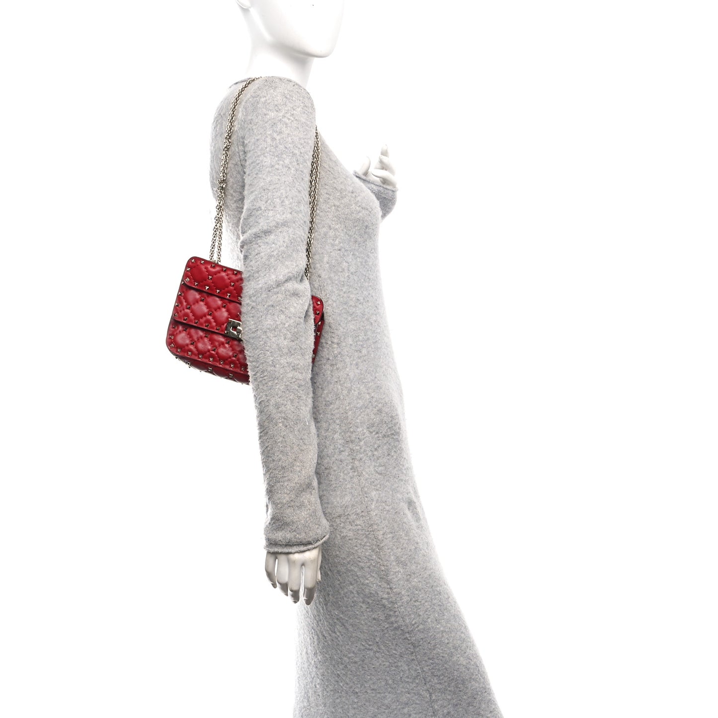 Lambskin Small Rockstud Spike Shoulder Bag Red