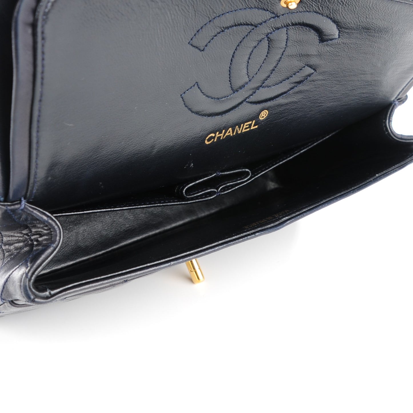 Lambskin Quilted Medium Double Flap Navy