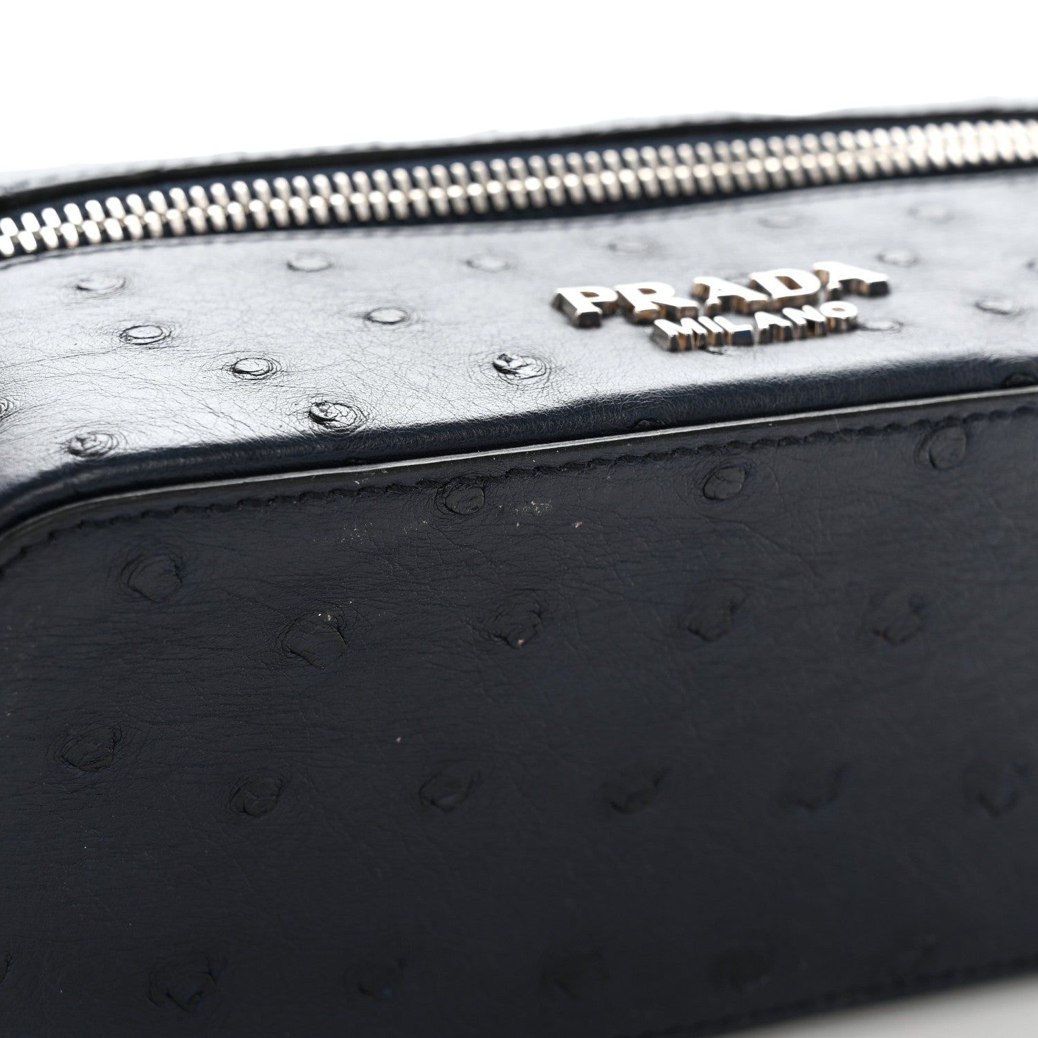Prada Ostrich Cosmetic Pouch Navy 9 of 9