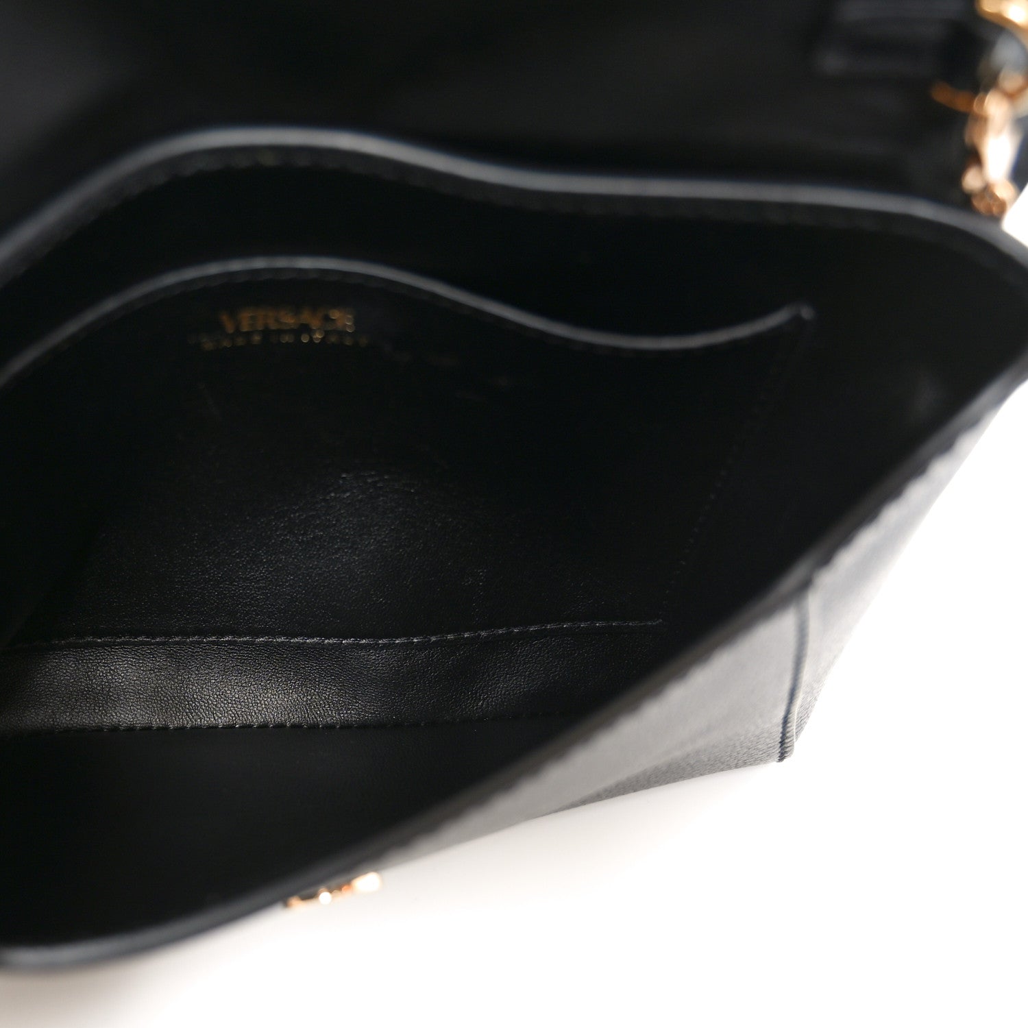 Versace Calfskin Medusa Whipstitch Envelope Clutch Black White 5 of 9
