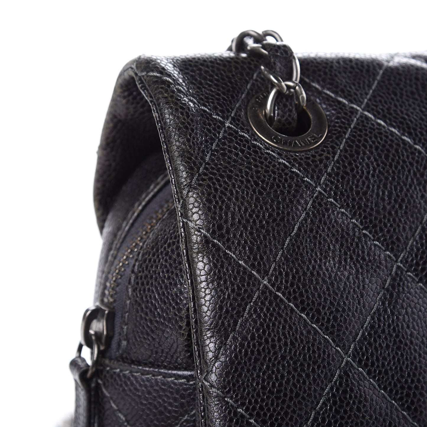 Iridescent Caviar Quilted Large Chic Flap Dark Grey