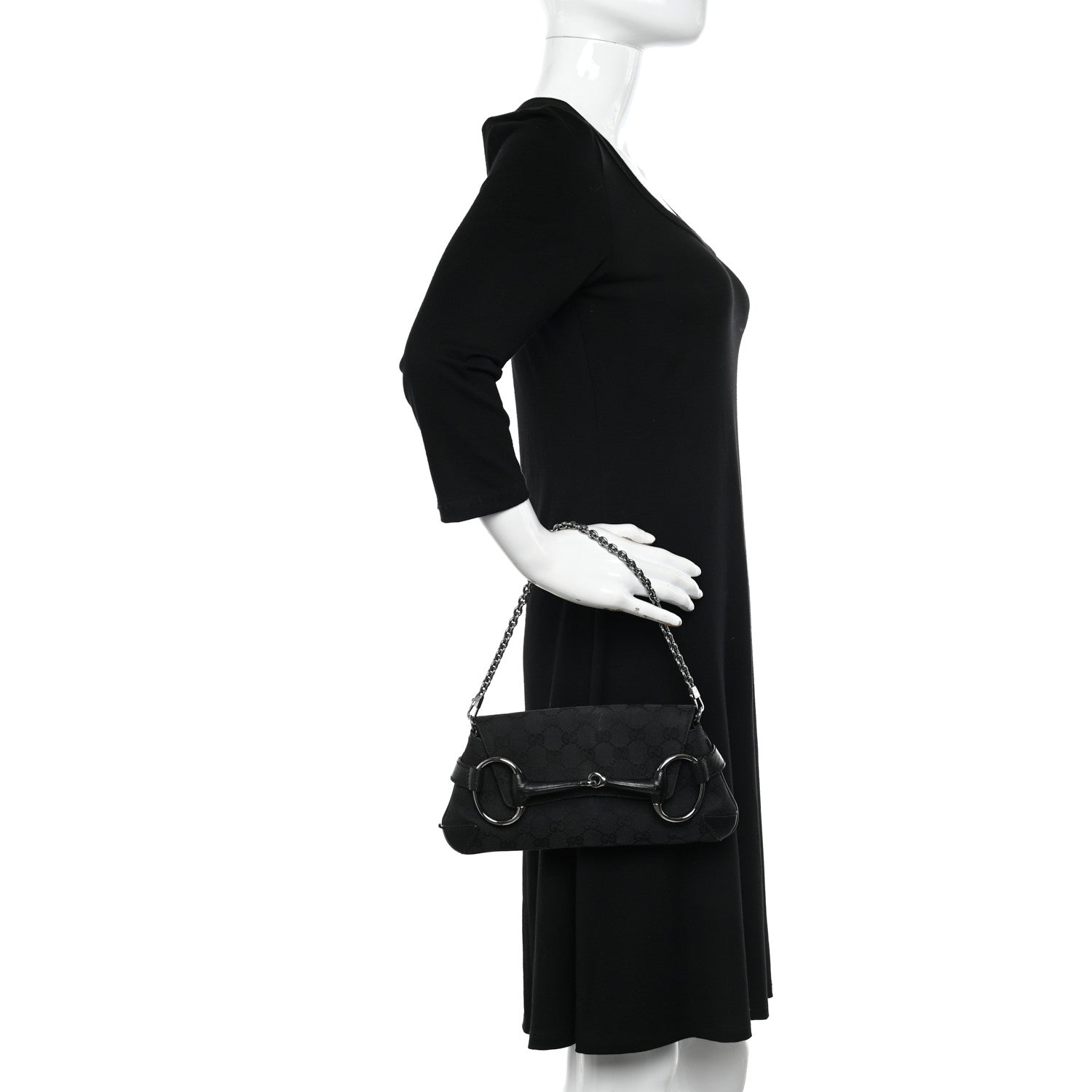 Gucci Monogram Horsebit Chain Clutch Black 2 of 11